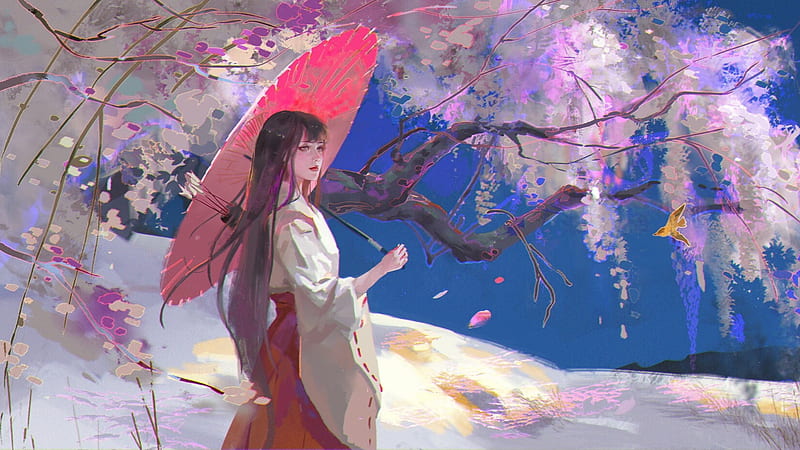 Fantasy, Oriental, Girl, Tree, HD wallpaper