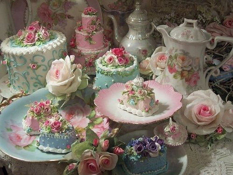 Tea Party Cakes, graphy, cakes, abstract, tea party, HD wallpaper
