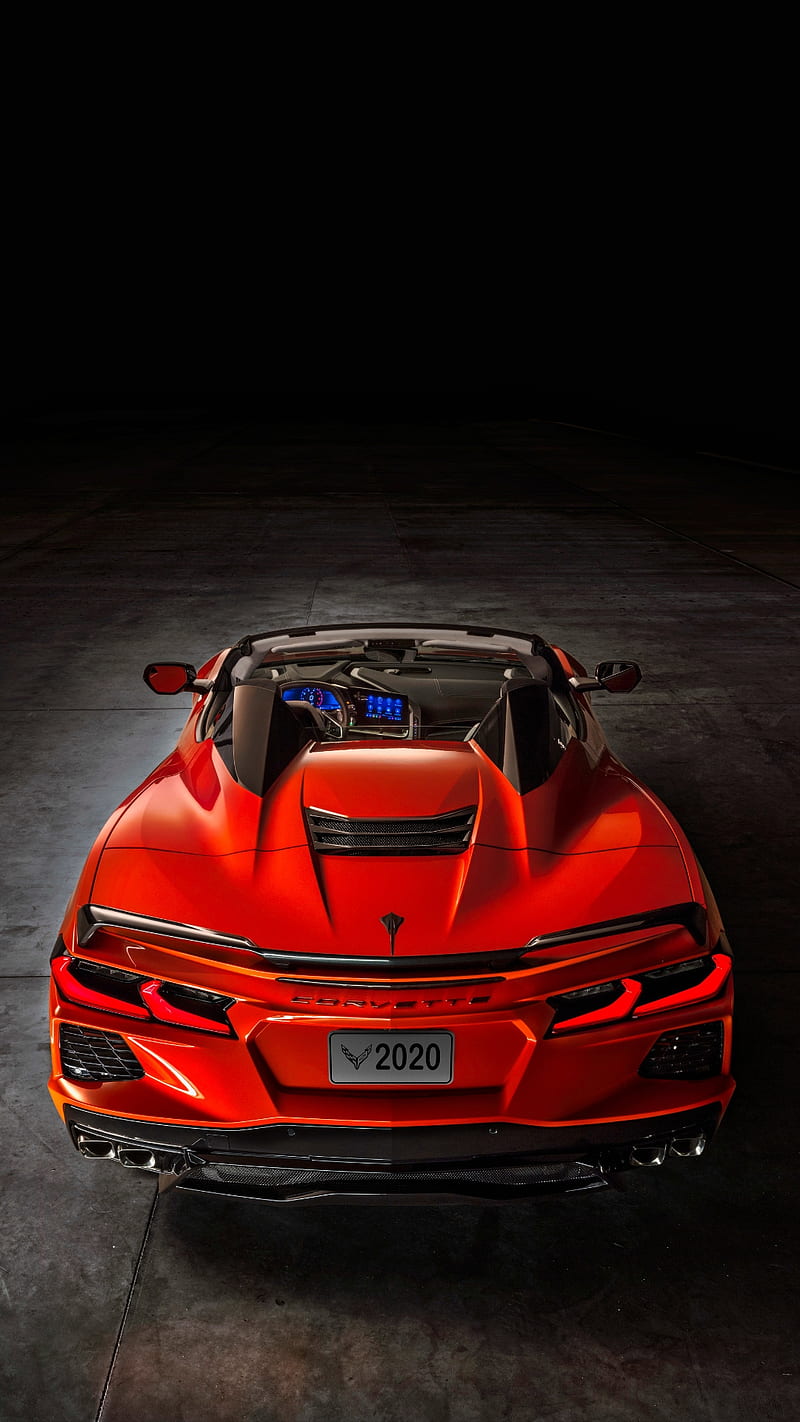 Red Corvette, 2020, american, back, chevrolet, rear, rear view, red car, usa, HD phone wallpaper