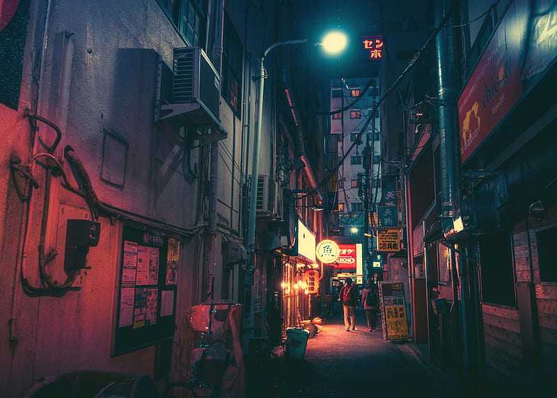 Urban japan, anime, art, draw, japanese street, street, HD wallpaper