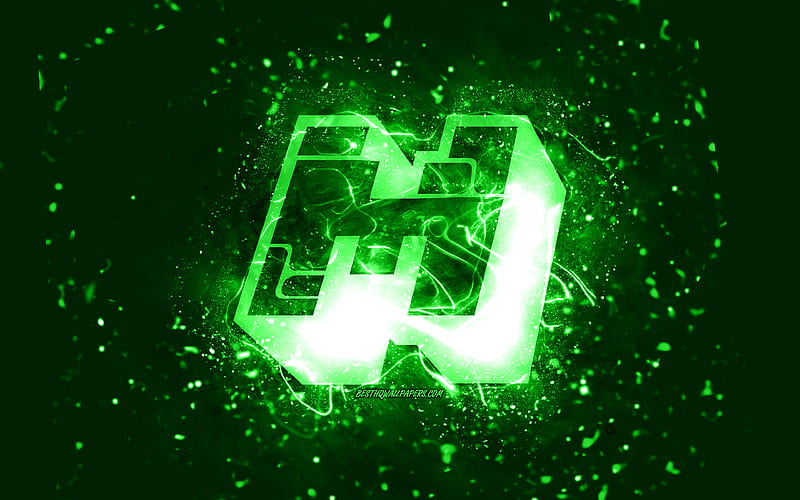 Minecraft green logo, , green neon lights, creative, green abstract background, Minecraft logo, online games, Minecraft, HD wallpaper