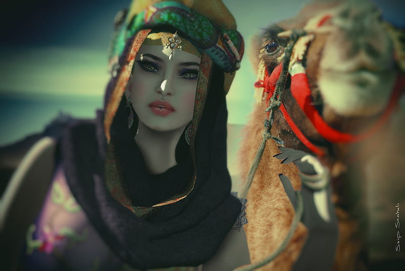 Beduins, frumusete, fantasy, beduin, luminos, girl, rendering, skip staheli, HD wallpaper