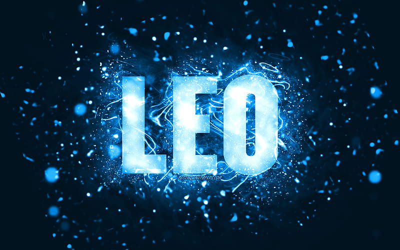 Happy Birtay Leo blue neon lights, Leo name, creative, Leo Happy Birtay, Leo Birtay, popular american male names, with Leo name, Leo, HD wallpaper