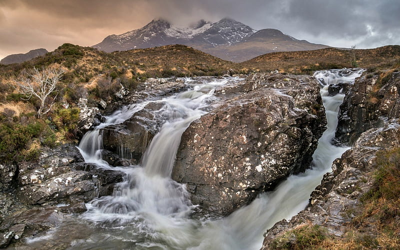 Cuillin Falls, Isle of Skye, Scotland, Scotland, Mountains, Waterfall, Nature, HD wallpaper