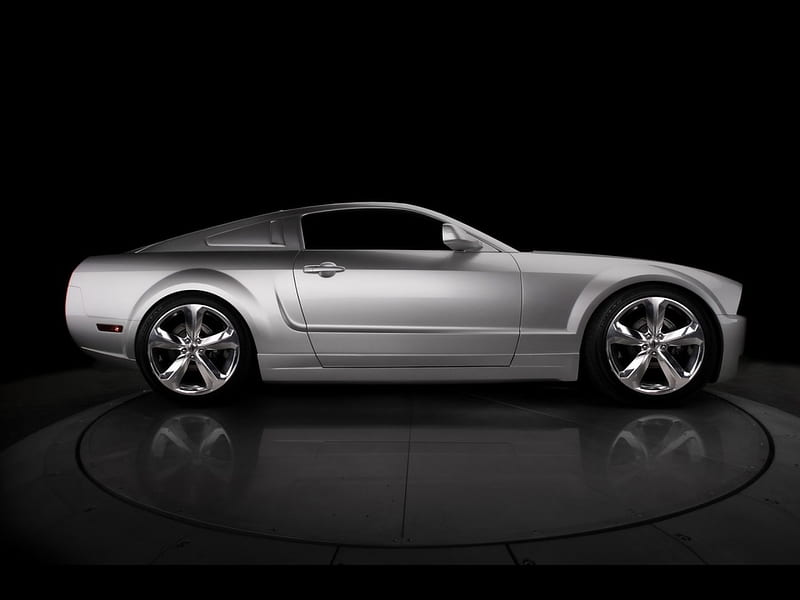 45th Anniversary Ford Mustang (Iacocca Silver) Side, iacocca, 45, black, silver, mustang, anniversary, alloy, ford, car, new, HD wallpaper
