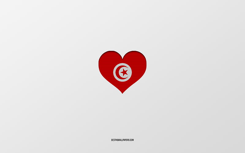 I Love Tunisia, Africa countries, Tunisia, gray background, Tunisia flag heart, favorite country, Love Tunisia, HD wallpaper