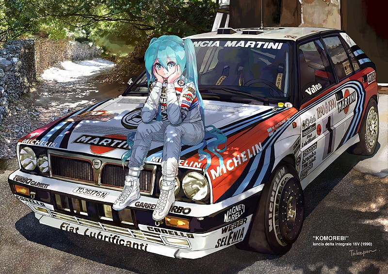 hatsune miku, racing car, aqua hair, vocaloid, Anime, HD wallpaper