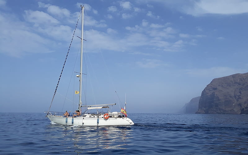 Sailboat in Tenerife, Canaries, yacht, sailboat, ocean, Tenerife, island, Canaries, HD wallpaper