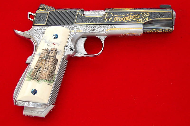 Custom Colt M1911, art, ingraved, gun, M1911, weapon, Custom, Colt, HD wallpaper
