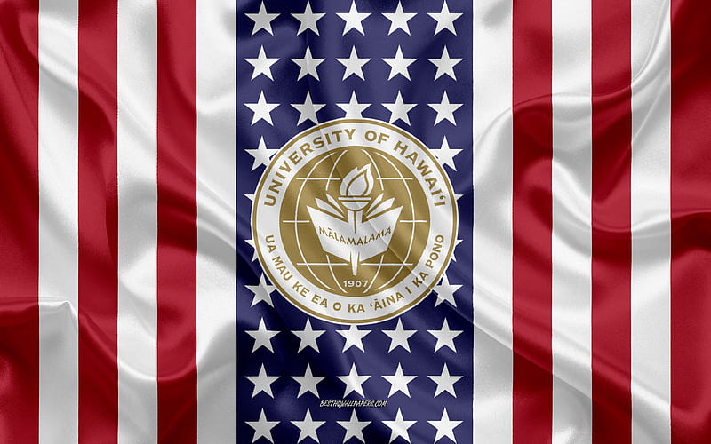 University of Hawaii Emblem, American Flag, University of Hawaii logo, Honolulu, Hawaii, USA, Emblem of University of Hawaii, HD wallpaper