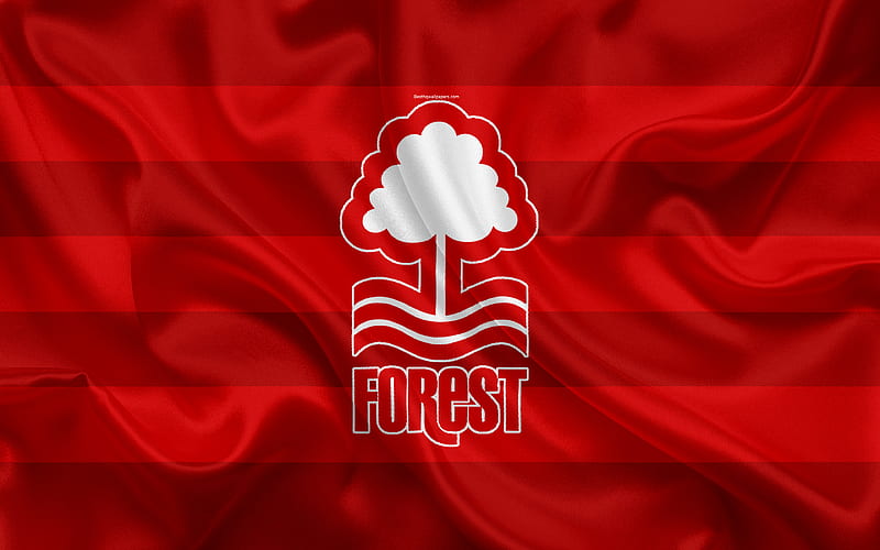 Nottingham Forest FC, red silk flag, emblem, logo Nottingham, UK ...