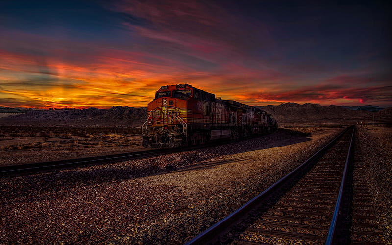 BNSF 4066 railway, trains, sunset, America, USA, BNSF, HD wallpaper