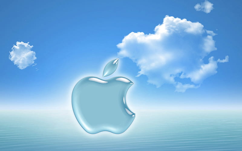 Blue apple serenity, apple, logo, white, clouds, sky, sea, blue, HD wallpaper