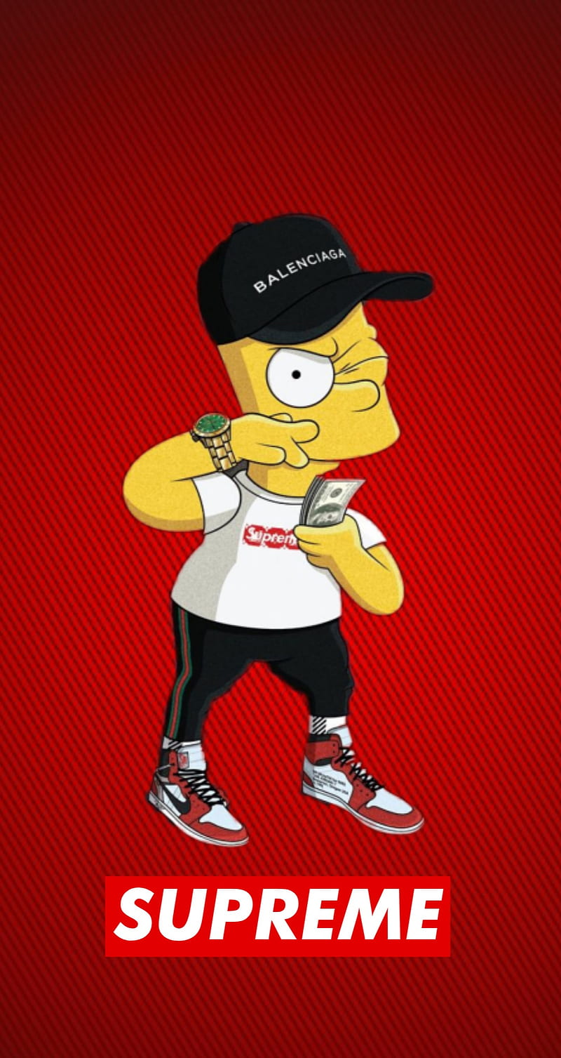 Bart Swagged out, background, balenciaga, little, man, red, supreme, swag,  theme, HD phone wallpaper