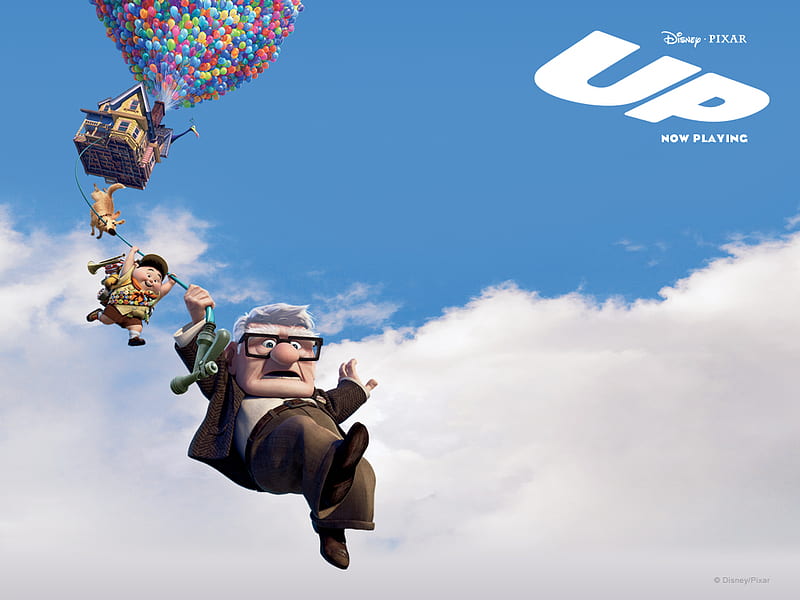 Russell and Carl Go Flying, up, carl, house, balloons, russell, HD wallpaper