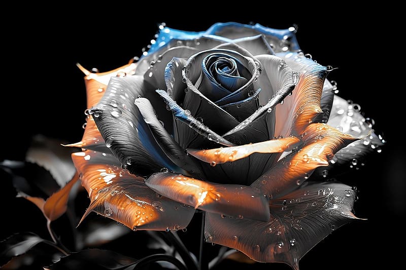 Mystic rose, virag, harmat, rozsa, szirmok, misztikus, szines, HD wallpaper