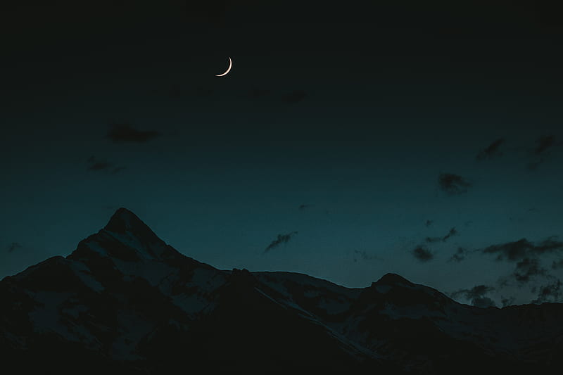 moon, mountains, night, sky, HD wallpaper