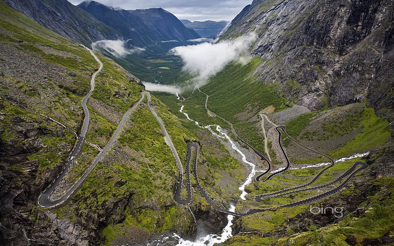 Norway winding rugged mountain road, HD wallpaper