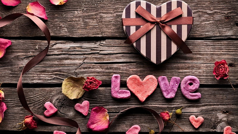 Love, box, flowers, heart, HD wallpaper