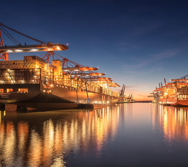 Shipyard, boats, cranes, ships, water, HD wallpaper