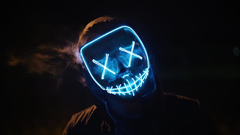 Man Wearing Blue Mask, mask, graphy, neon, HD wallpaper