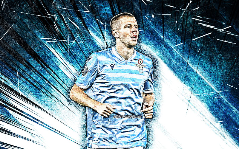 Denis Vavro, grunge art, SS Lazio, slovak footballers, soccer, Serie A, Italy, blue abstract rays, Lazio FC, Vavro, Denis Vavro Lazio, football, HD wallpaper