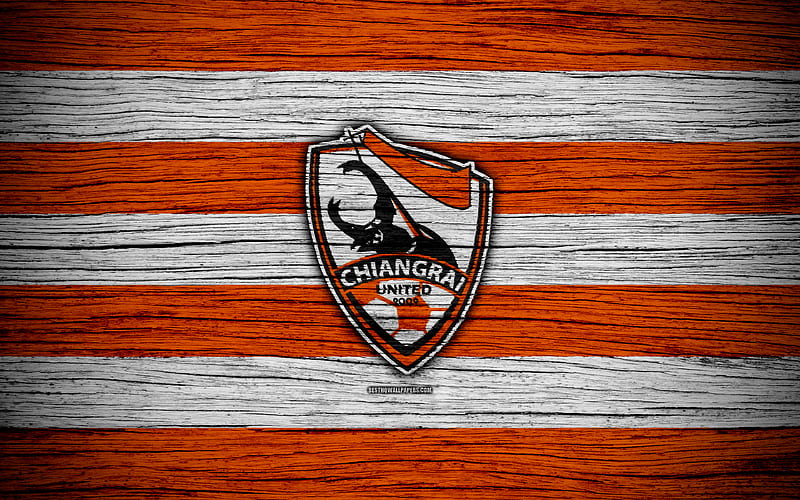Chiangrai United FC Thai League 1, soccer, football club, Thailand, Chiangrai United, logo, wooden texture, FC Chiangrai United, HD wallpaper