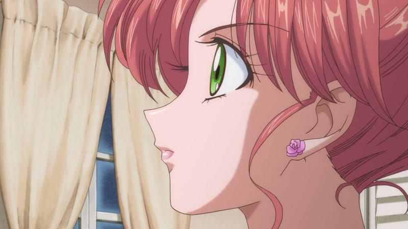 Makoto Kino, sailor moon crystal, window, brown hair, screenshot, green eyes, rose earrings, HD wallpaper