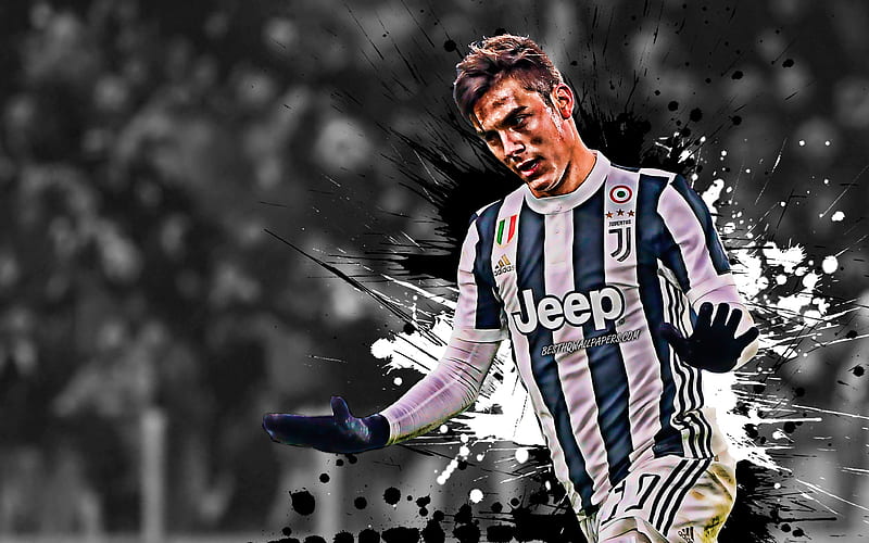 Paulo Dybala white and black blots, argentinian footballers, Juventus FC, soccer, Serie A, Dybala, football, grunge, Italy, Juve, HD wallpaper