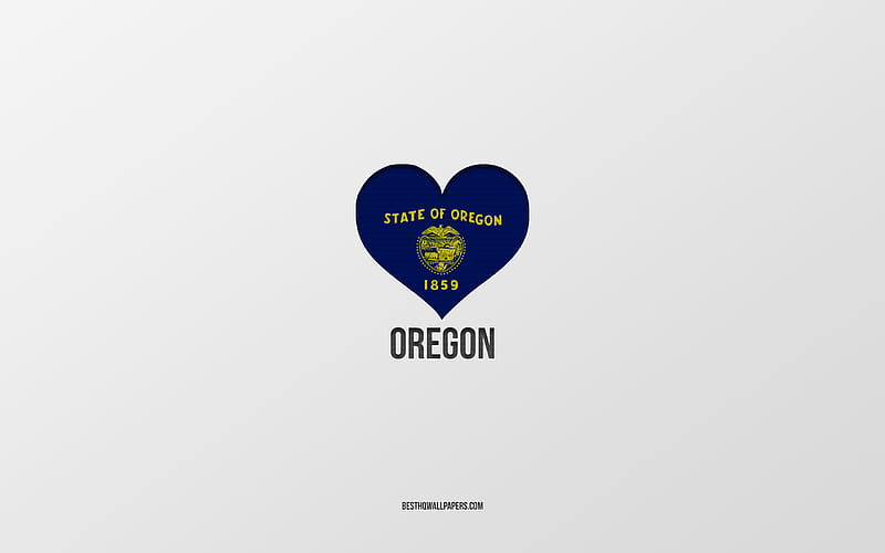I Love Oregon, American States, gray background, Oregon State, USA, Oregon flag heart, favorite States, Love Oregon, HD wallpaper