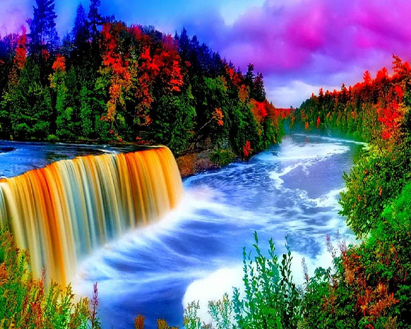 Colorful Waterfall, bonito, good nice, HD wallpaper