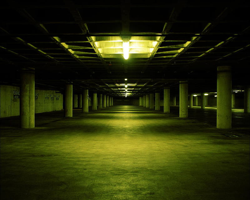 underground parking, underground, concrete, parking, green, HD wallpaper