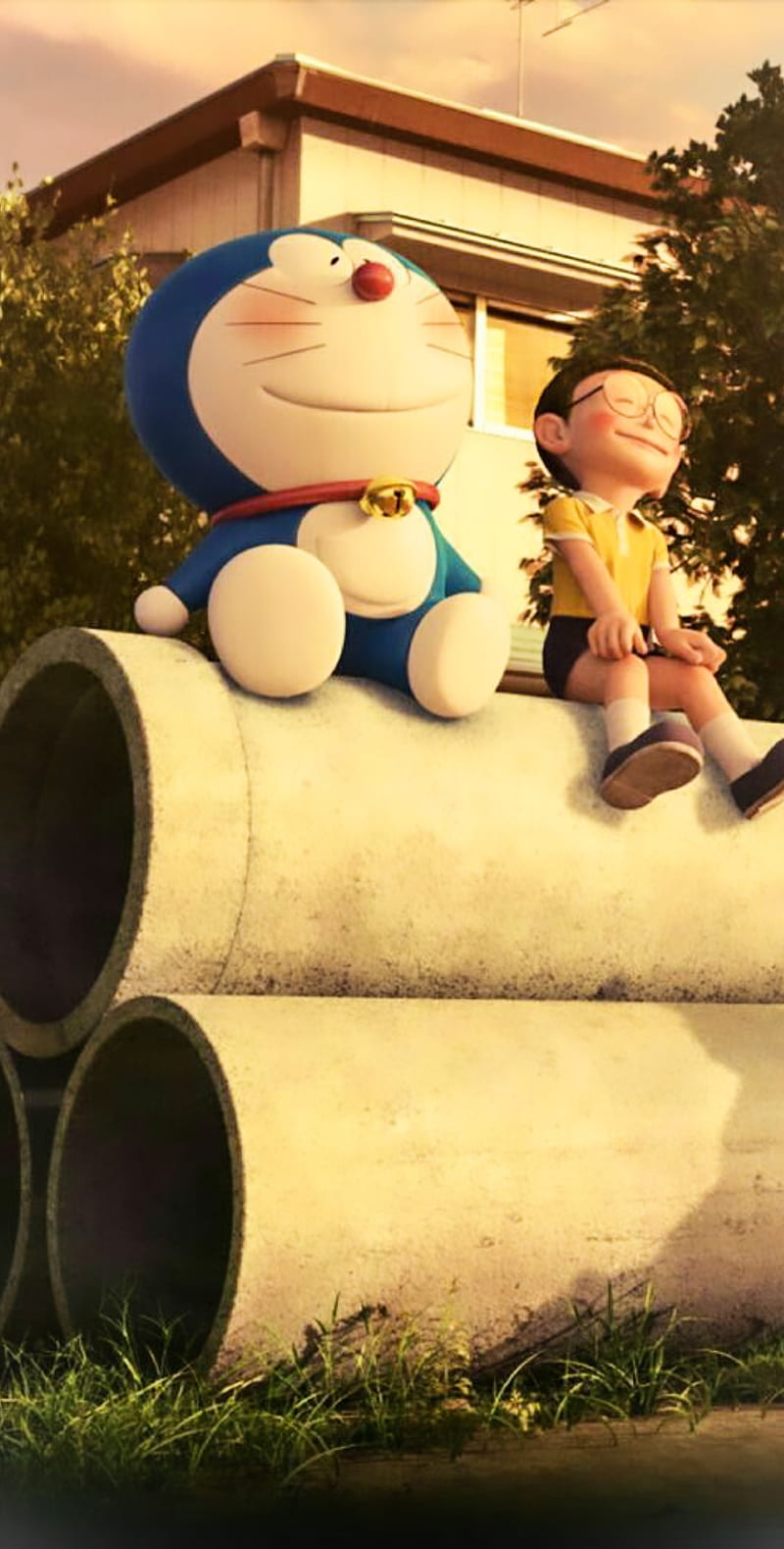 Doremon, friendship, nobita, sitting, smile, sunset, HD phone wallpaper |  Peakpx