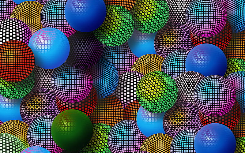 Multi-coloured Balls, circle, orange, scarlet, 3d and cg, yellow, orb, illusions, nice, multicolor, art, black, abstract, cool, balls, purple, digital, violet, white, red, colorful, sphere, round, green, fractals, pink, beije, blue, globe, multi-coloured, colors, mind teasers, collages, scarlat, HD wallpaper