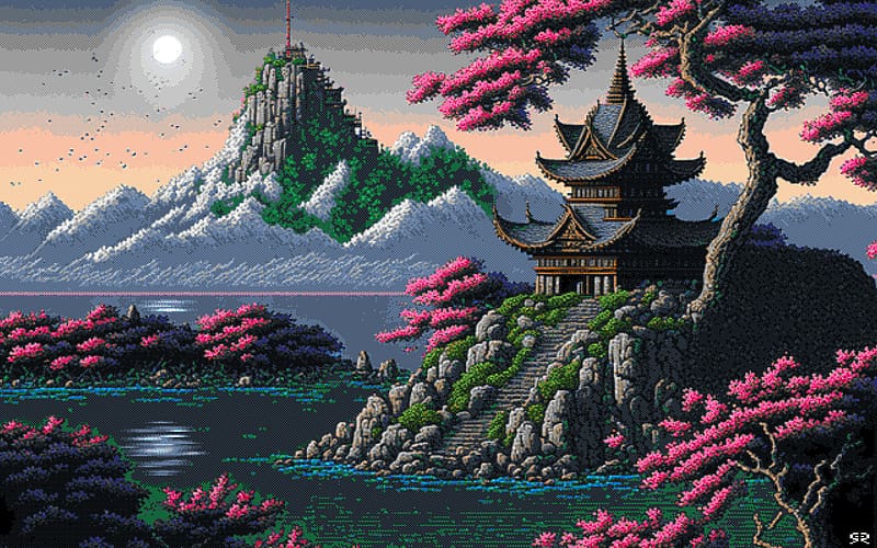 Artistic Pixel Art Fantasy Town, HD wallpaper