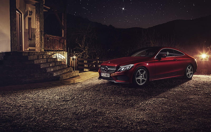 Mercedes-Benz C-Class, 2016, dark red C-Class, sedan, HD wallpaper