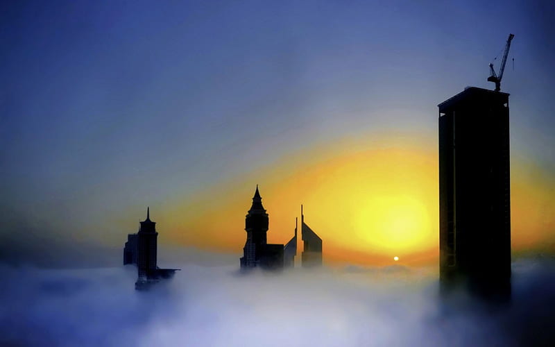 CITY in FOG, Dubai, city, fog, mist, HD wallpaper
