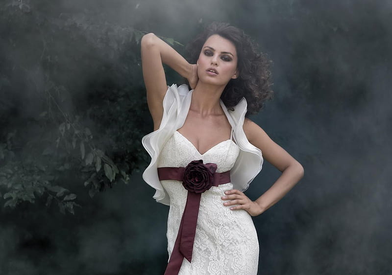Catrinel Menghia, dress, celebrity, models, romania, romanian, bonito, people, white dress, HD wallpaper