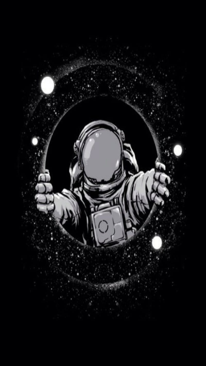Lost In Space, astronaut, drawings, night, stars, HD phone wallpaper