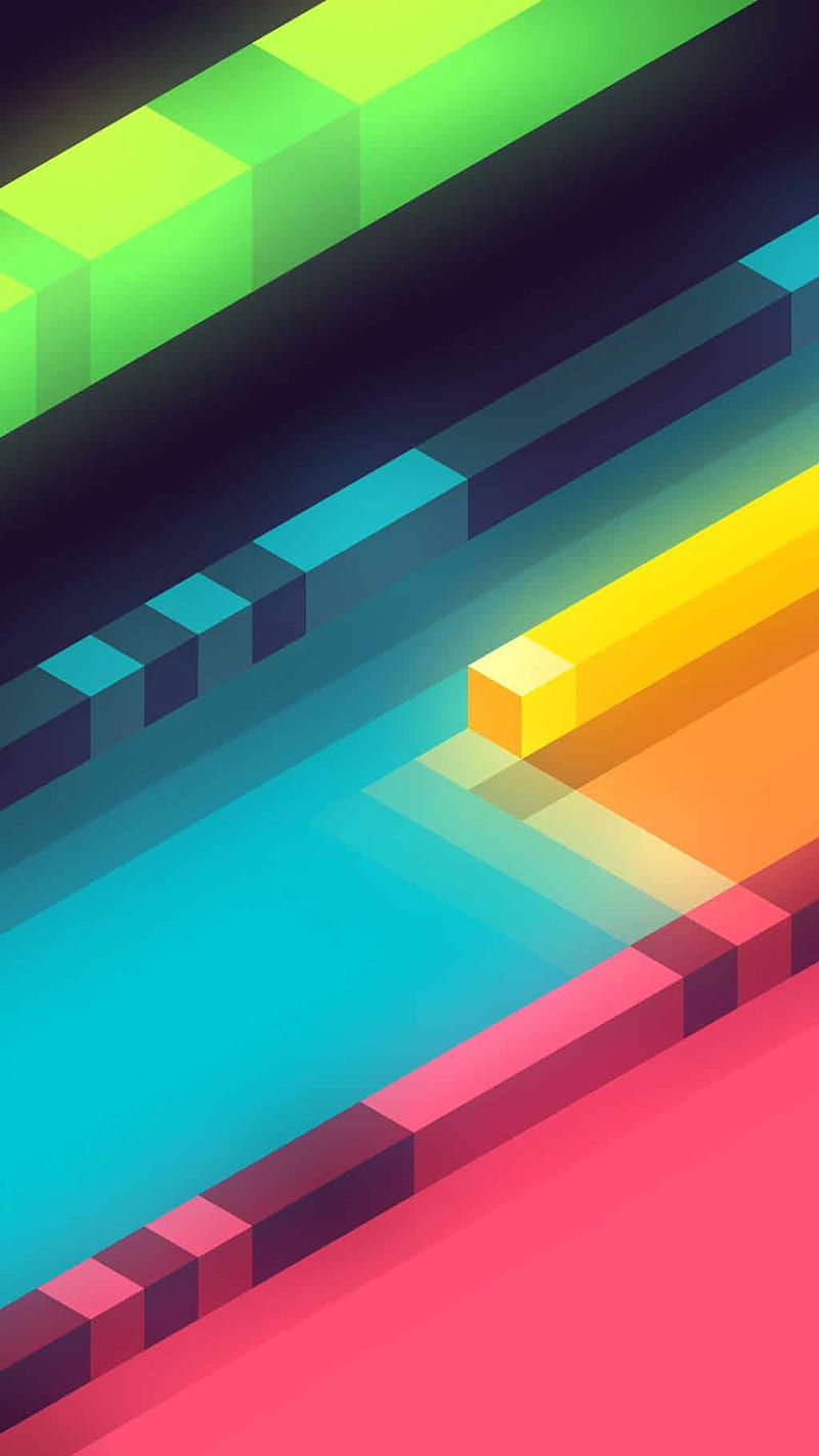 Geometric , desenho, colors, pink, blue, orange, green, cubes, HD phone wallpaper