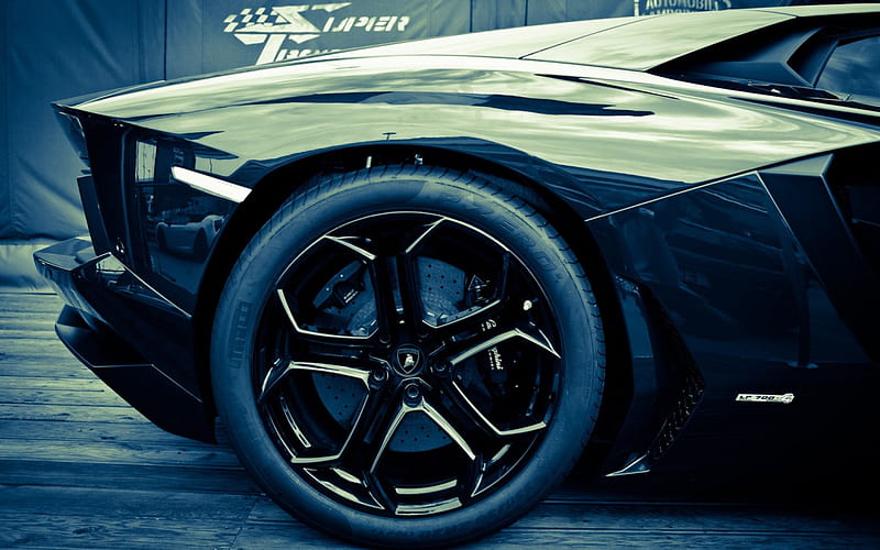 Lamborghini Aventador lp700-4, drive, avendator, lp700-4, aventador, the lateral portion of the wheel, black, lamborghini, HD wallpaper