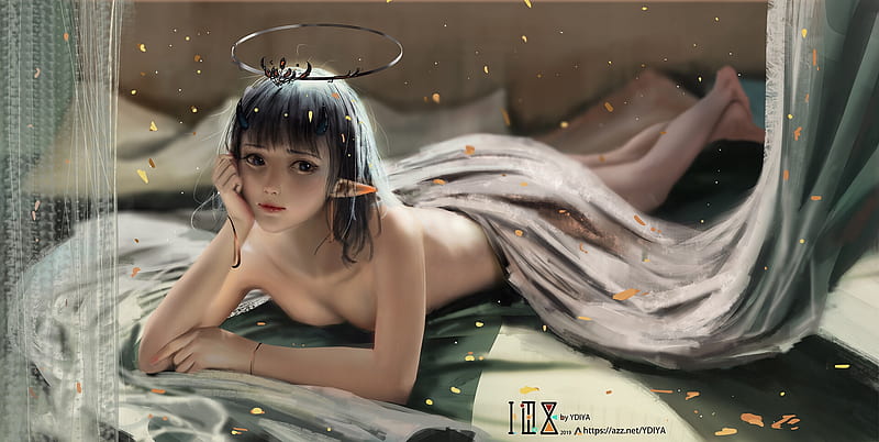Elf girl, ydiya, girl, elf, art, fantasy, luminos, HD wallpaper