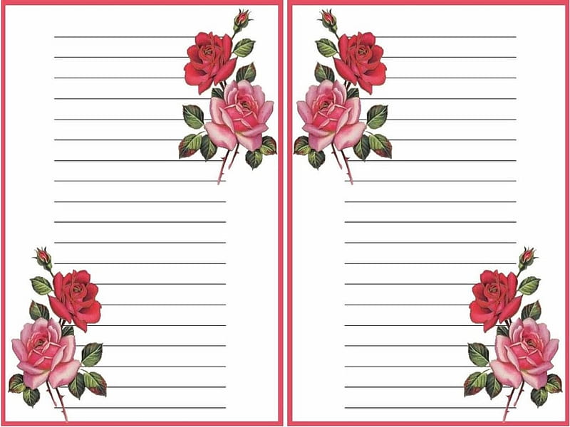 Printable Stationary 4, green, pink, white, flowers, desenho, roses, HD wallpaper
