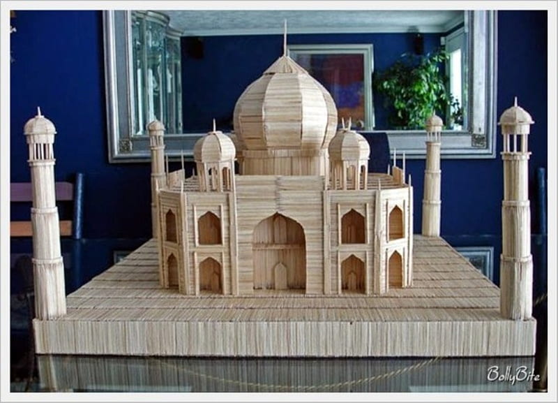 Taj Mahal Made up of Toothpicks., art, graphy, indian heritage, monument, HD wallpaper
