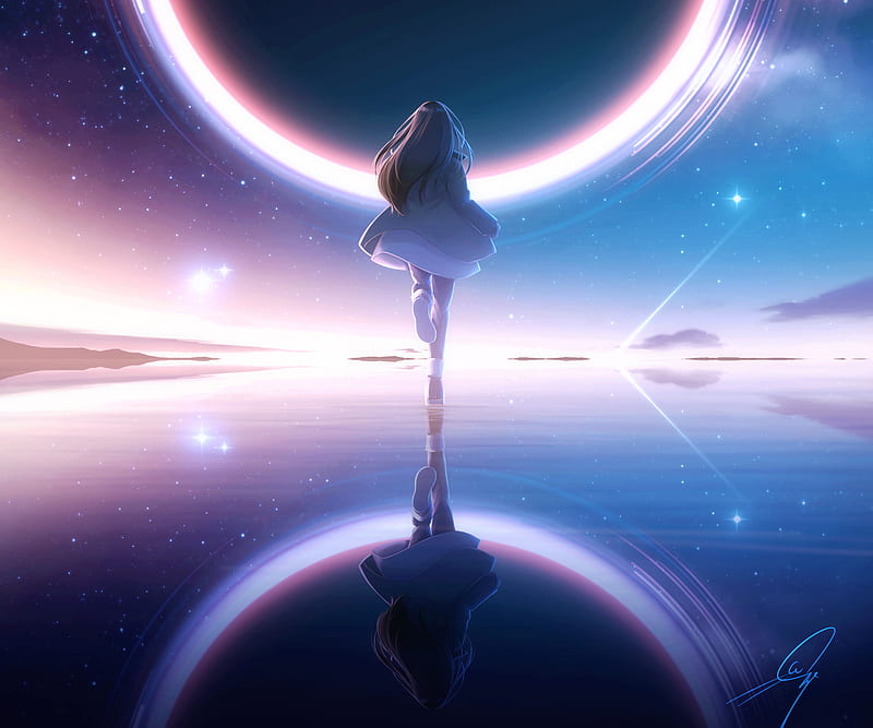 Anime Girl Reflection Starry Night, anime-girl, anime, artist, artwork,  digital-art, HD wallpaper | Peakpx