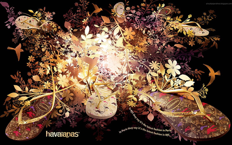 Havaianas, art, golden, black, advertisment, abstract, shoes, HD wallpaper