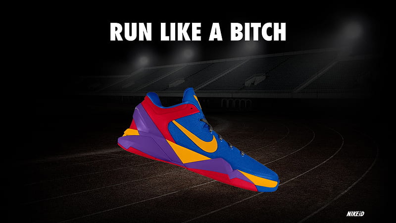 Colourful Nike Shoe With Run Like A Bitch Word In Black Stadium Background Nike, HD wallpaper