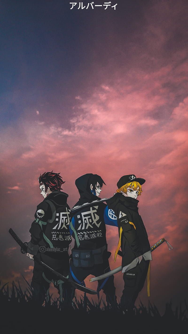 Demon Slayers, sky, zenitsu, inosuke, demon slayer, tanjiro, anime aesthetic, clouds, HD phone wallpaper