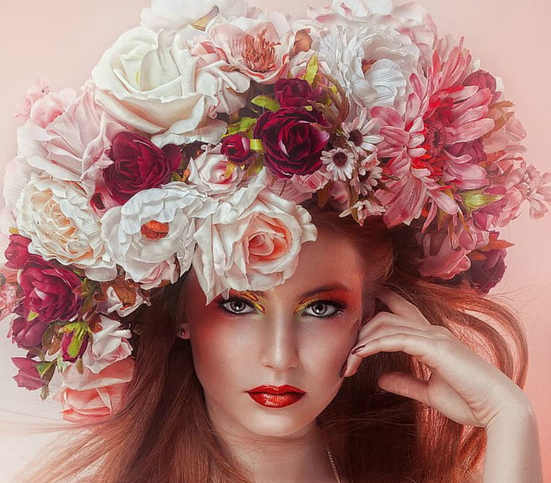 Beauty Wreath Girl Model Flower Hand Face Woman Pink Hd Wallpaper Peakpx 3785