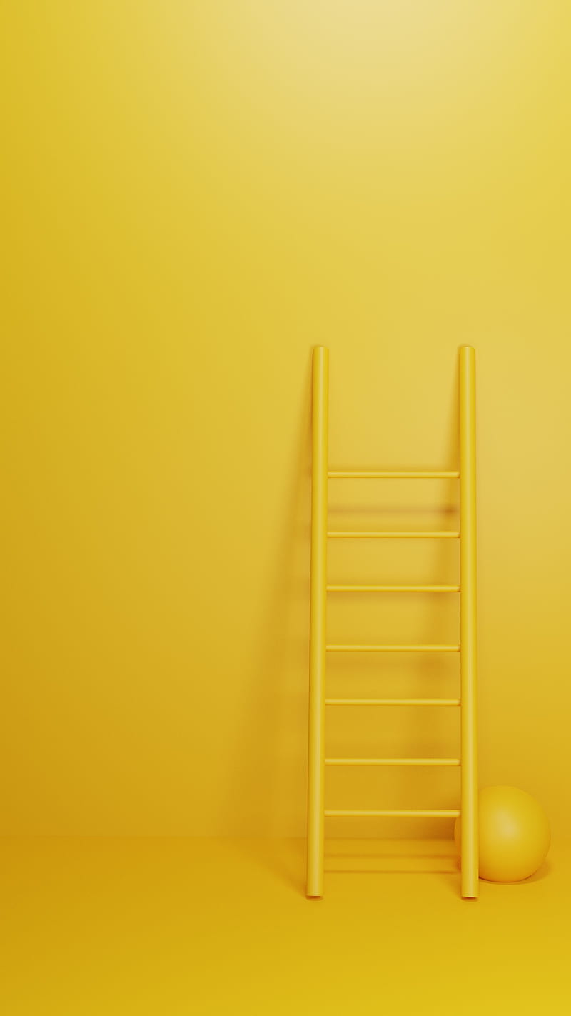 3D Ladder yellow wall, Mobile, background, ball, tool, HD phone wallpaper
